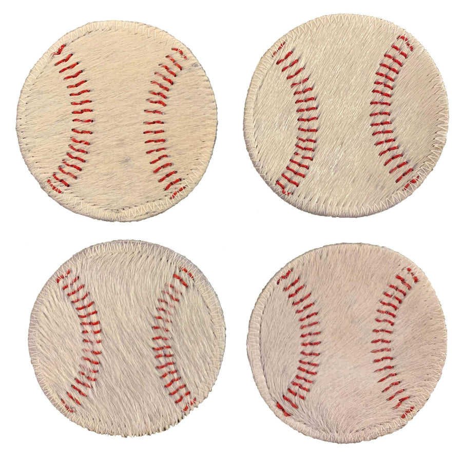 Hair-on-Hide Baseball Coaster, Set of 4