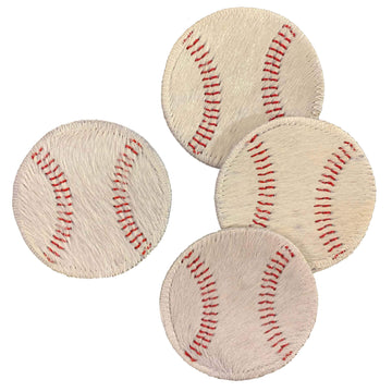 Hair-on-Hide Baseball Coaster, Set of 4