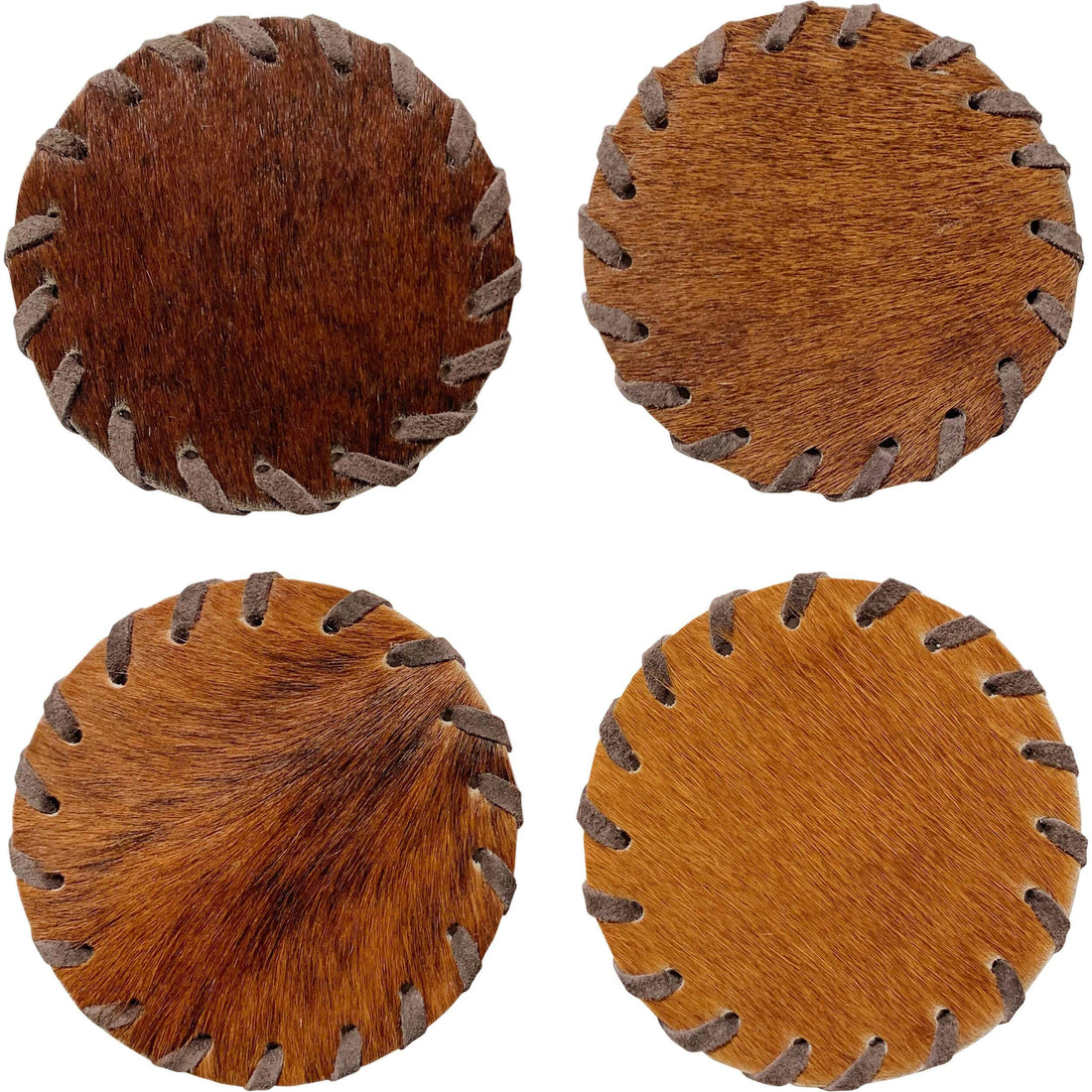 Hair-on-Hide Laced Coaster, Brown, Set of 4