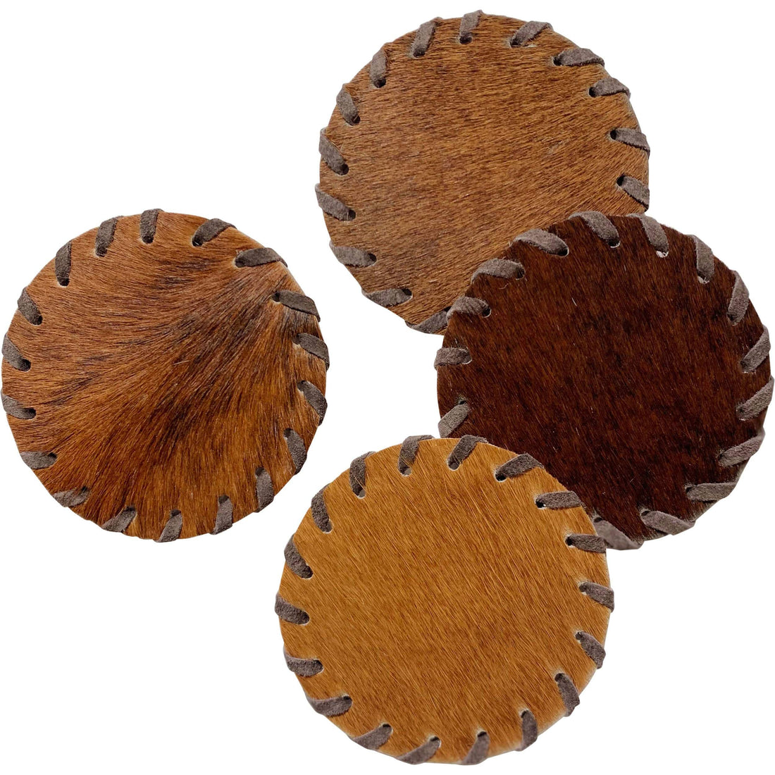 Hair-on-Hide Laced Coaster, Brown, Set of 4