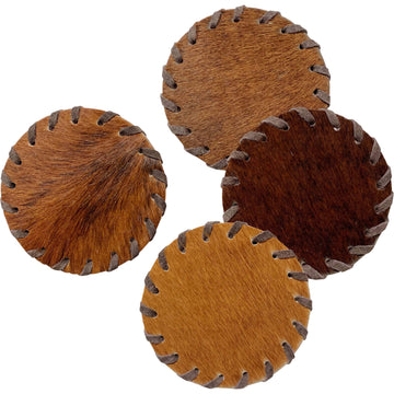 Hair-on-Hide Laced Coaster, Brown, Set of 4