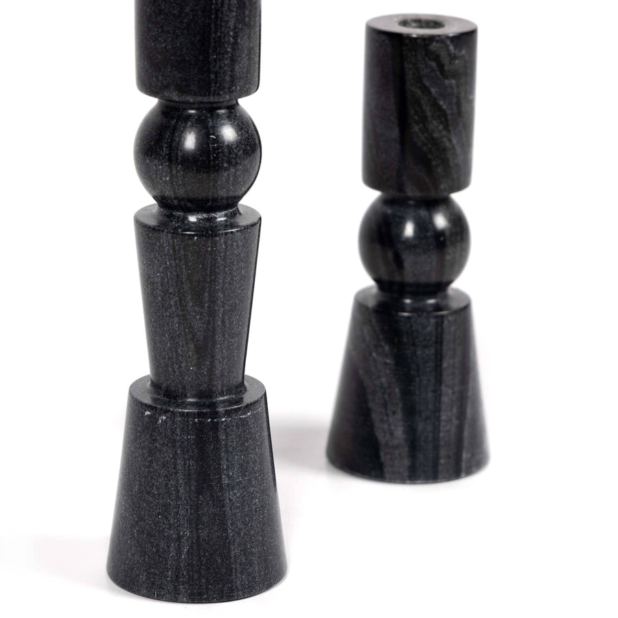 Rosette Taper Candlesticks, Ebony, Set of 2