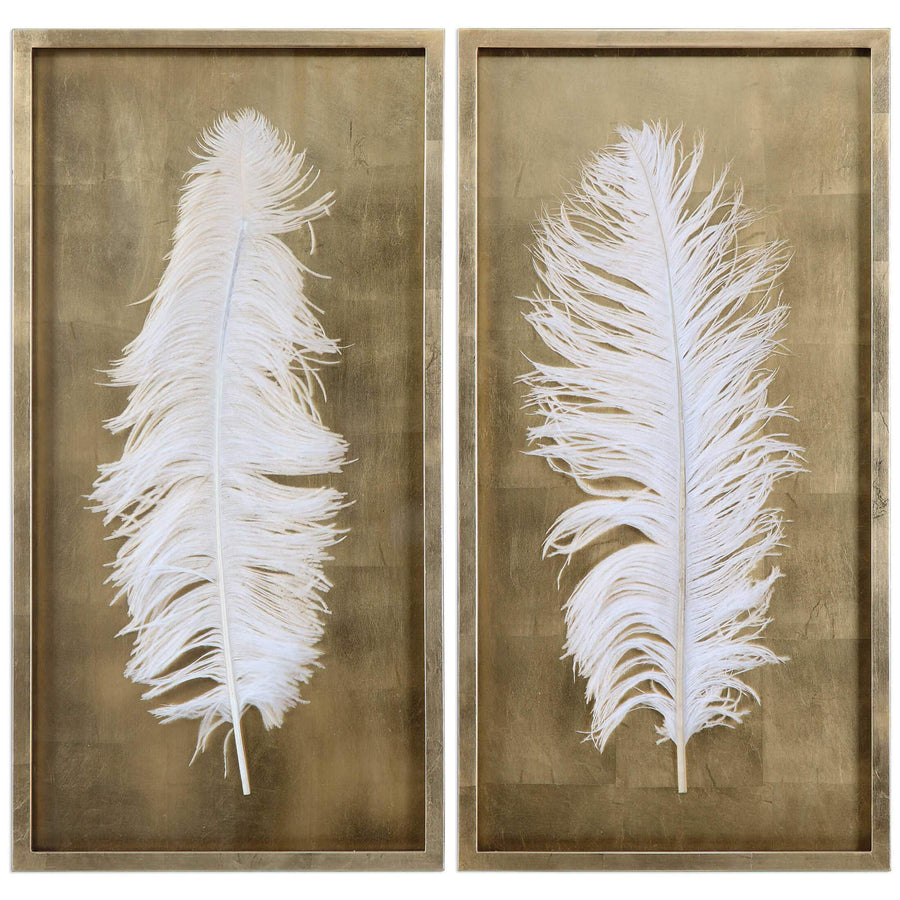 White Feathers Shadow Box, Set of 2