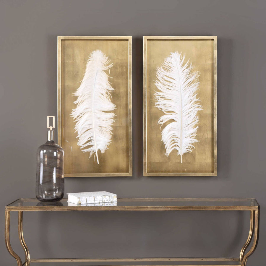 White Feathers Shadow Box, Set of 2
