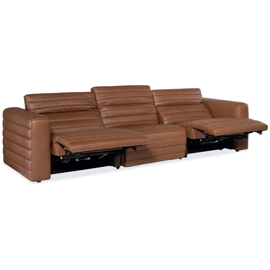 Chatelain Leather Power Sofa, Rangers Oiled Timber